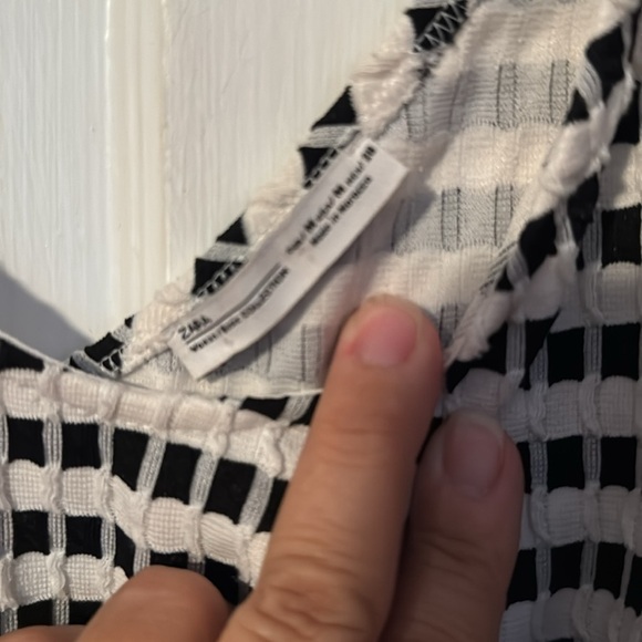 Zara Black/White Cropped Balloon Sleeve Dressy Top Women's Size Medium - Picture 6 of 10